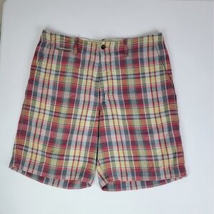 J.Crew Mens Plaid Shorts Size 36 100% Linen Broken-In Chino Preppy Hamptons